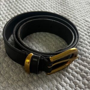 Wilfred Black Leather Belt with Gold Buckle